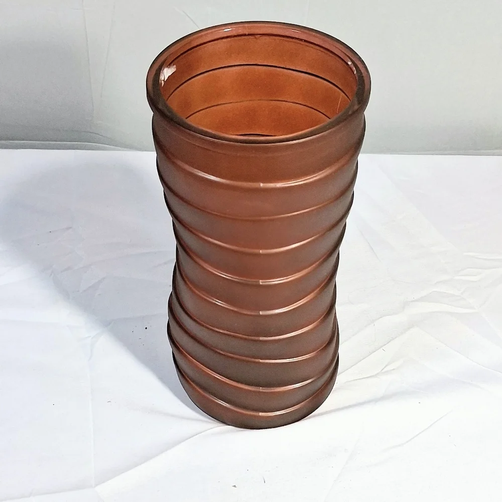 Vintage 70's Hoosier Glass Brown Vertical Ribbed Vase